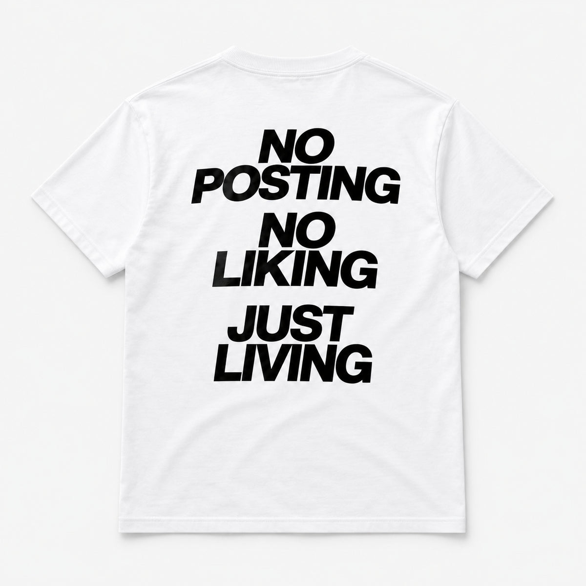 No Posting, No Liking, Just Living - TEE — Białe — tył