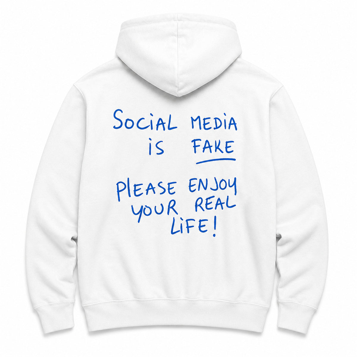 SOCIAL MEDIA IS FAKE - HOODIE — Biały — tył